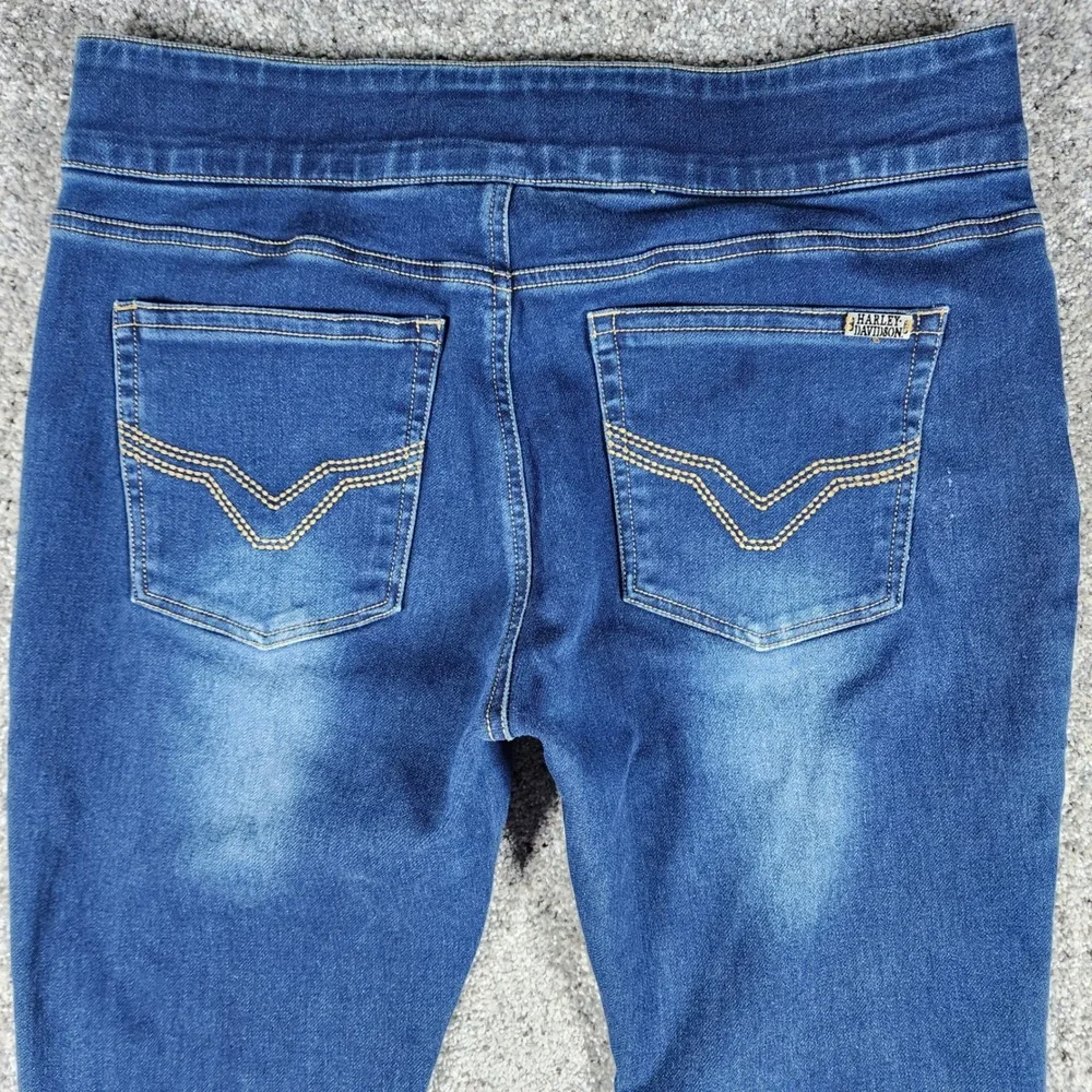Harley Davidson Boot Cut Jeans Womens 31 Blue Pull On Stretch Denim - Never Worn